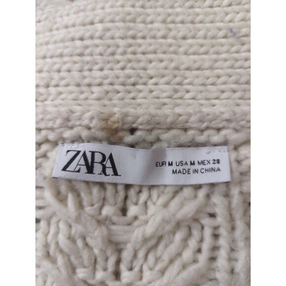 Zara Wool Blend Chunky Cream Button Down Oversized Cozy Cardigan Women's Medium - Picture 8 of 8